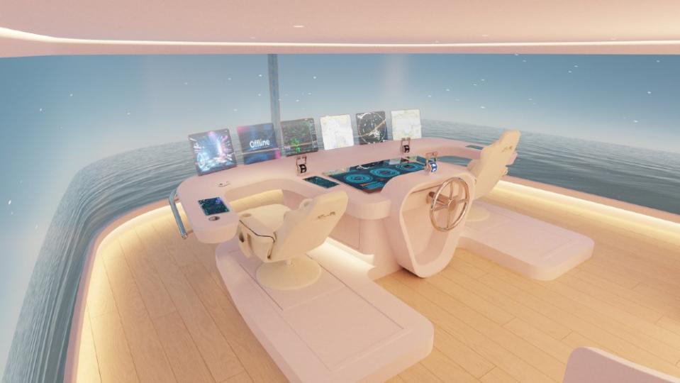 The virtual pilothouse, relying on electronics and augmented reality for the captain to navigate, is actually hidden on a lower deck. - Credit: Courtesy Feadship