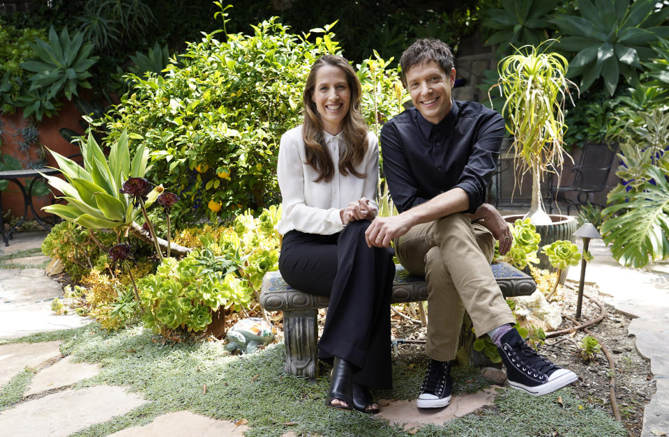 Kristin Gore, left, and her husband Damian Kulash, co-directors of the film "The Beanie Bubble," pose for a portrait in Los Angeles on June 28, 2023. (AP Photo/Chris Pizzello)