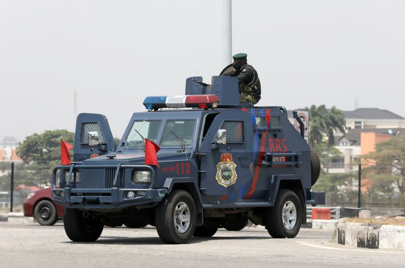 Security forces guard the Lekki Toll Gate in Lagos