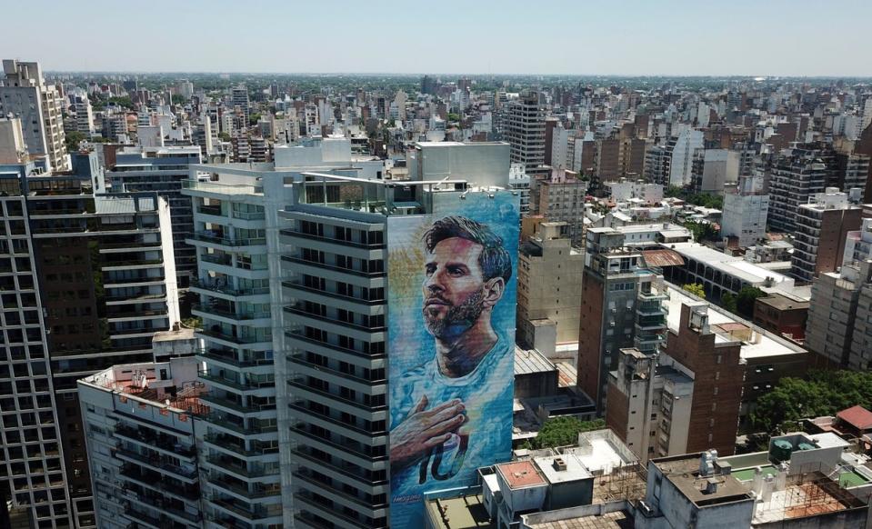 A mural of Messi in his hometown of Rosario, Argentina (AP)