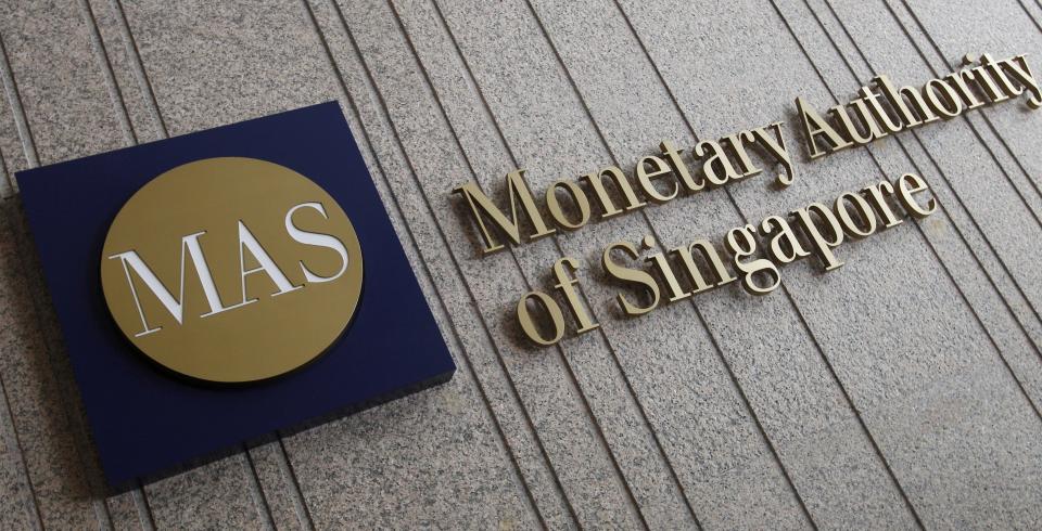 The logo of the Monetary Authority of Singapore (MAS), illustrating a story on prohibition orders against an ex-Prudential agent.