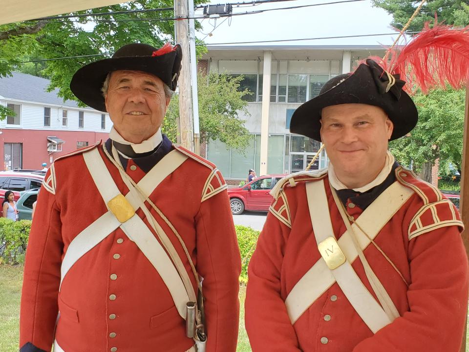 Bryon Bousk and Andy Shein are part of the Fourth Regiment of Foot, looking for a few good men to fight the "rebels" during the American Independence Festival in Exeter Saturday, June 16, 2022.