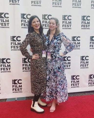 Rebecca Holopter, left, and Verity Butler pose for a photo at the Kansas City FilmFest International. The two friends are preparing for production of their first feature-length film, "Big Mike's Cabin," which will be filmed in the Ozarks.