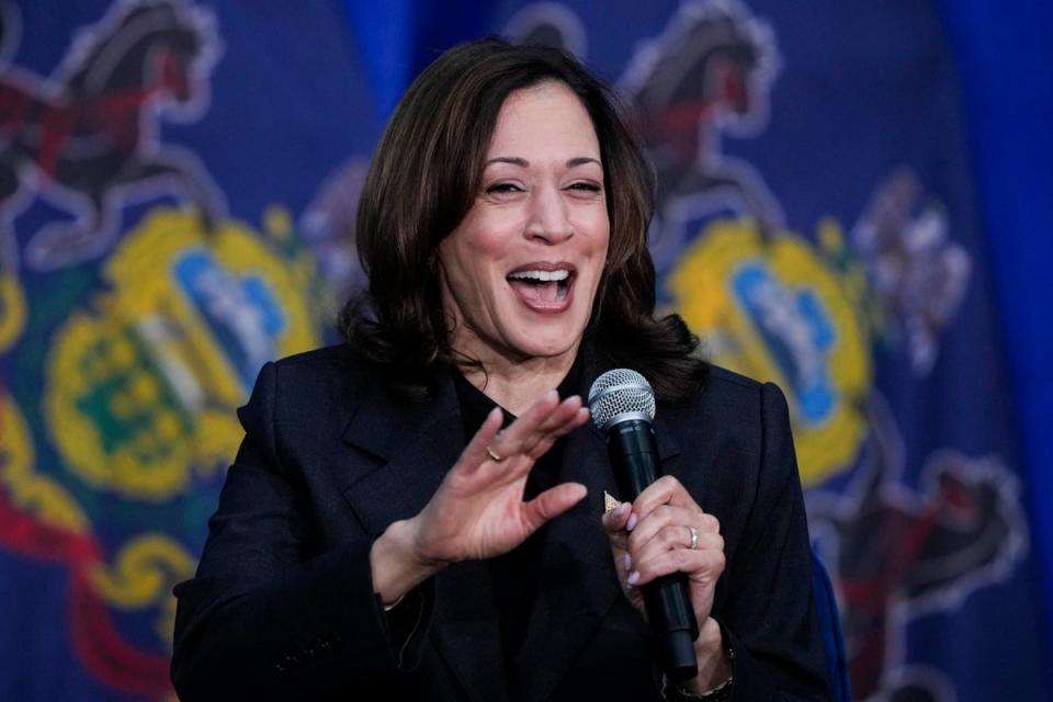 Vice President Kamala Harris speaks during a campaign event in Elkins Park, Pennsylvania, on May 8 2024 (Copyright 2024 The Associated Press. All rights reserved.)