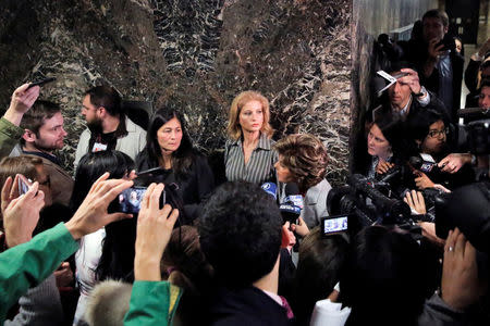 Summer Zervos, a former contestant on The Apprentice, leaves New York State Supreme Court after a hearing on the defamation case against U.S. President Donald Trump in Manhattan, New York City, U.S., December 5, 2017. REUTERS/Andrew Kelly