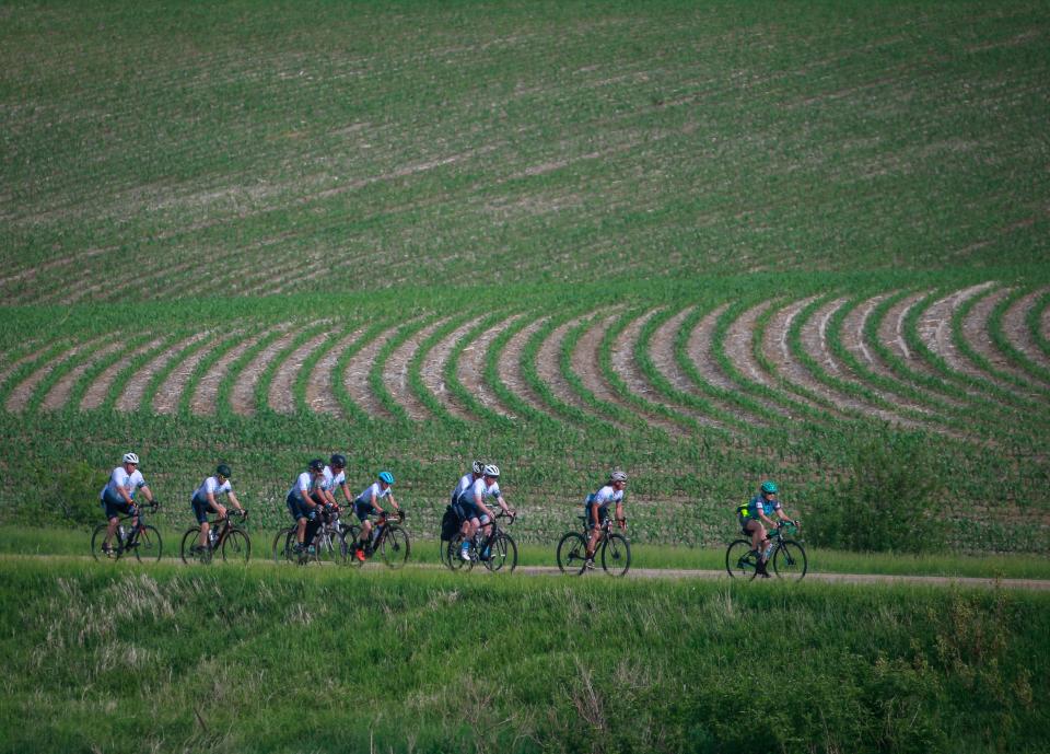 Members of the RAGBRAI route inspection team make their way along the route during the preride on Sunday, June 5, 2022.