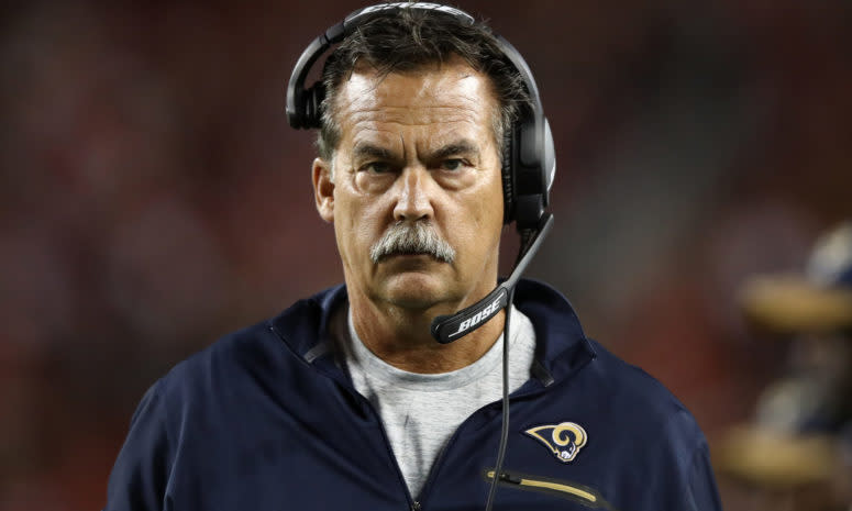 A closeup of Los Angeles Rams coach Jeff Fisher.