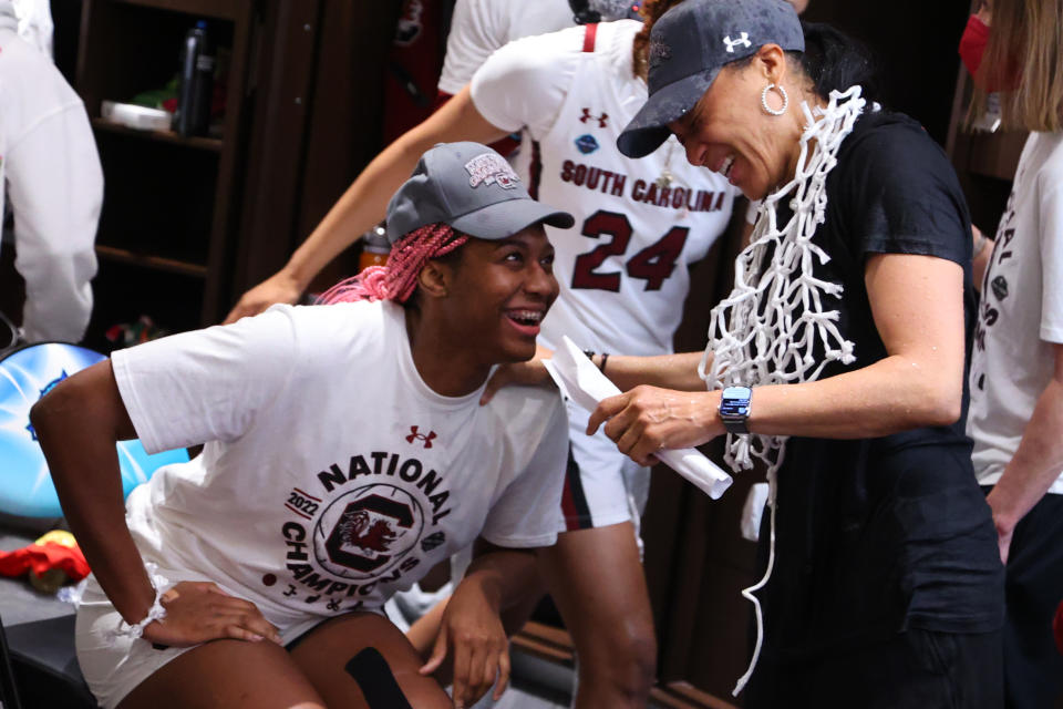 Aliyah Boston and Dawn Staley