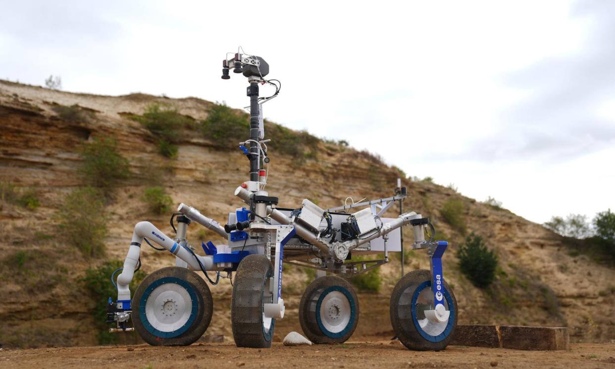 <span>Codi, a four-wheeled rover designed by Airbus to potentially search for life on Mars.</span><span>Photograph: Joe Giddens/PA</span>