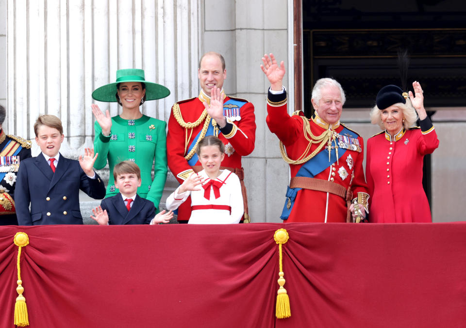 The royal family stands on the balcony of Buckingham Palace at Trooping the Colour. (Photo: Chris Jackson/Getty Images)