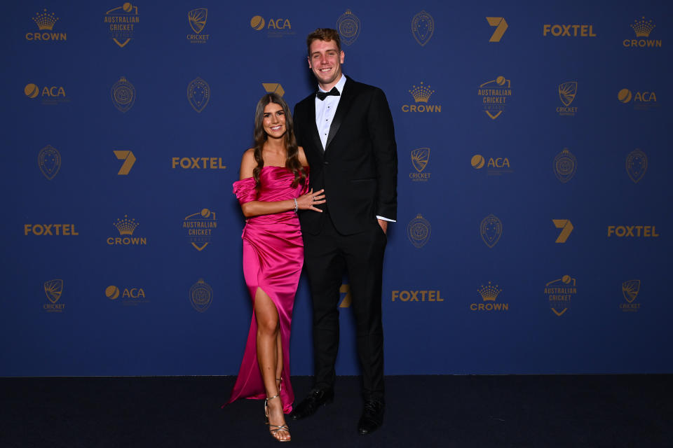 Cameron Green and Emily Redwood at the 2024 Australian Cricket Awards.