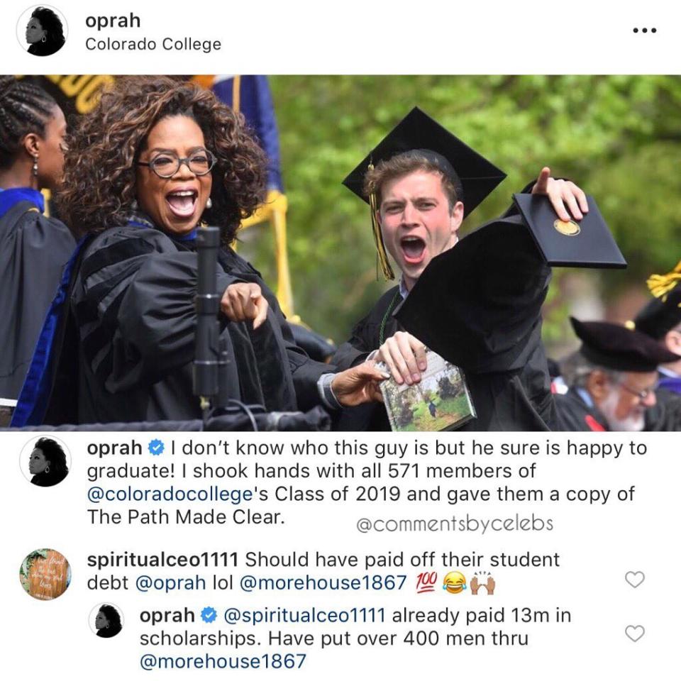 <p>Oprah was all about education over the weekend, because after speaking at the University of Colorado, she dropped some knowledge about her humanitarian efforts to a critic who tried to call out the queen. O spoke at Colorado’s commencement ceremony and announced, “I shook hands with all 571 members of @coloradocollege’s Class of 2019 and […]</p> <p>The post <a rel="nofollow noopener" href="https://theblast.com/oprah-response-student-loans-morehouse-graduation/" target="_blank" data-ylk="slk:Oprah Claps Back After She’s Called Out Over Comparison to Billionaire Paying Off Loans;elm:context_link;itc:0;sec:content-canvas" class="link ">Oprah Claps Back After She’s Called Out Over Comparison to Billionaire Paying Off Loans</a> appeared first on <a rel="nofollow noopener" href="https://theblast.com" target="_blank" data-ylk="slk:The Blast;elm:context_link;itc:0;sec:content-canvas" class="link ">The Blast</a>.</p>