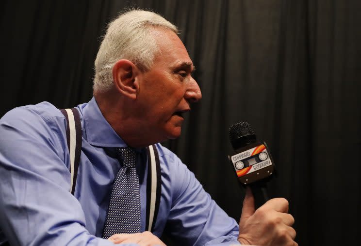 Roger Stone speaks about the legalization of marijuana at the Cannabis World Congress in New York City on June 16. (Photo: Spencer Platt/Getty Images)