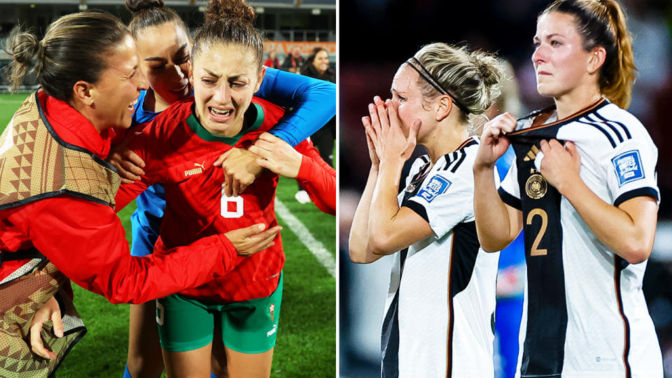 Morocco and Germany players at the Women's World Cup.