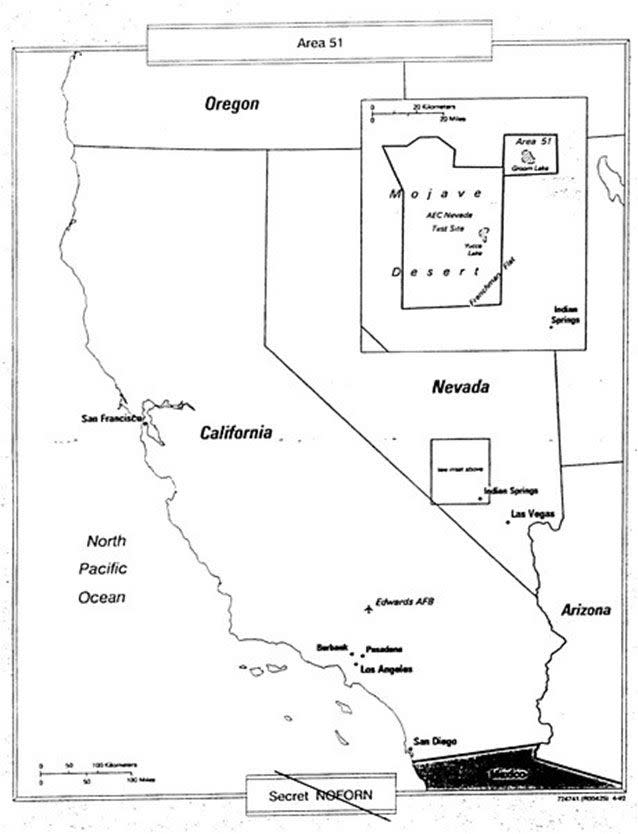 A map showing the secret Area 51 as revealed in a Freedom of Information request.