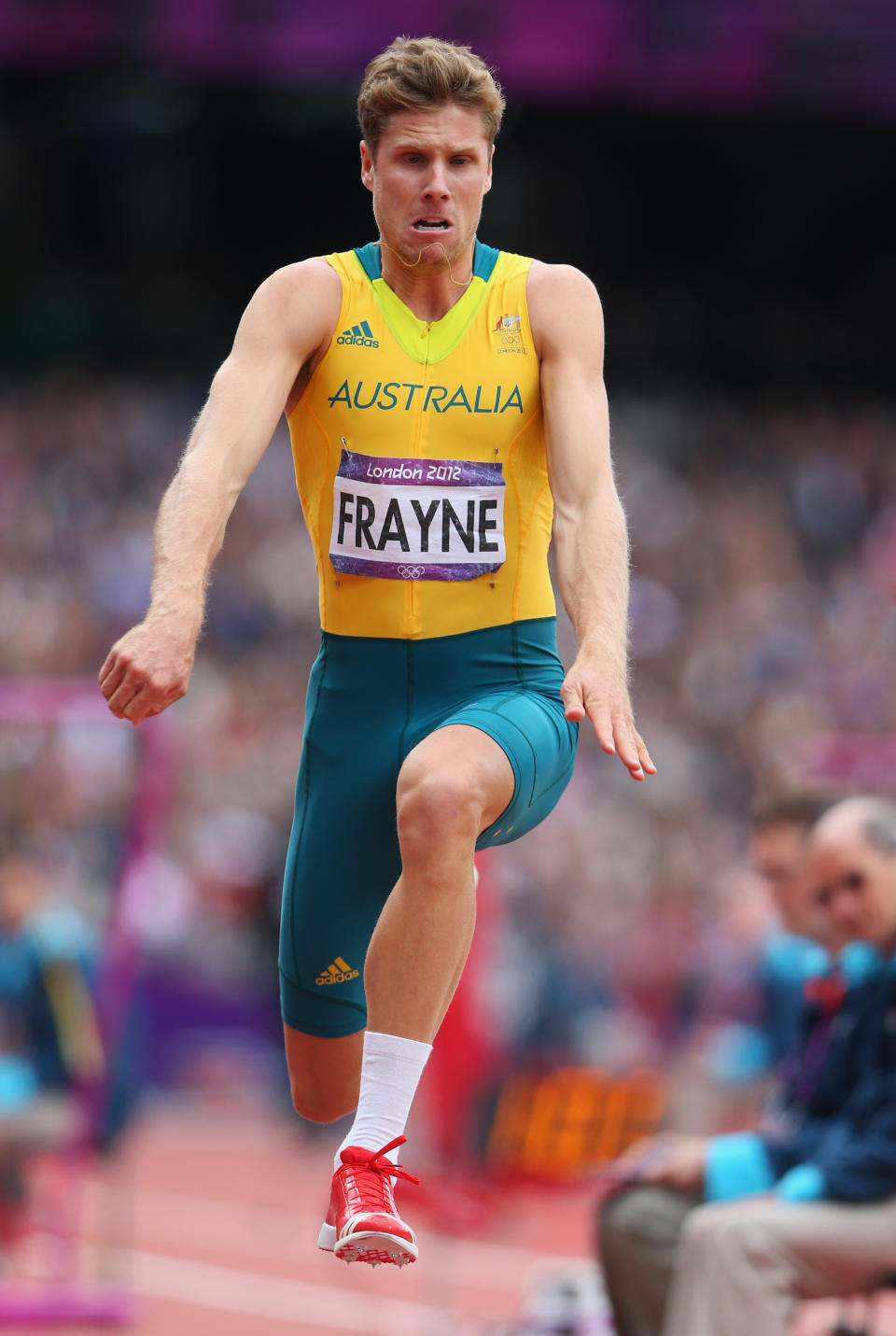 LONDON, ENGLAND - AUGUST 07: Henry Frayne of Australia competes in the Men's Triple Jump Qualification on Day 11 of the London 2012 Olympic Games at Olympic Stadium on August 7, 2012 in London, England. (Photo by Alexander Hassenstein/Getty Images)