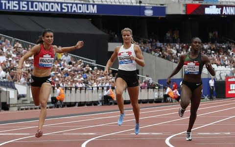 Dina Asher-Smith (right) finished fourth in the 200m event, but ahead of seventh-placed world champion Dafne Schippers (centre) - Dina Asher-Smith (right) finished fourth in the 200m event, but ahead of seventh-placed world champion Dafne Schippers (centre) - Credit: Getty Images