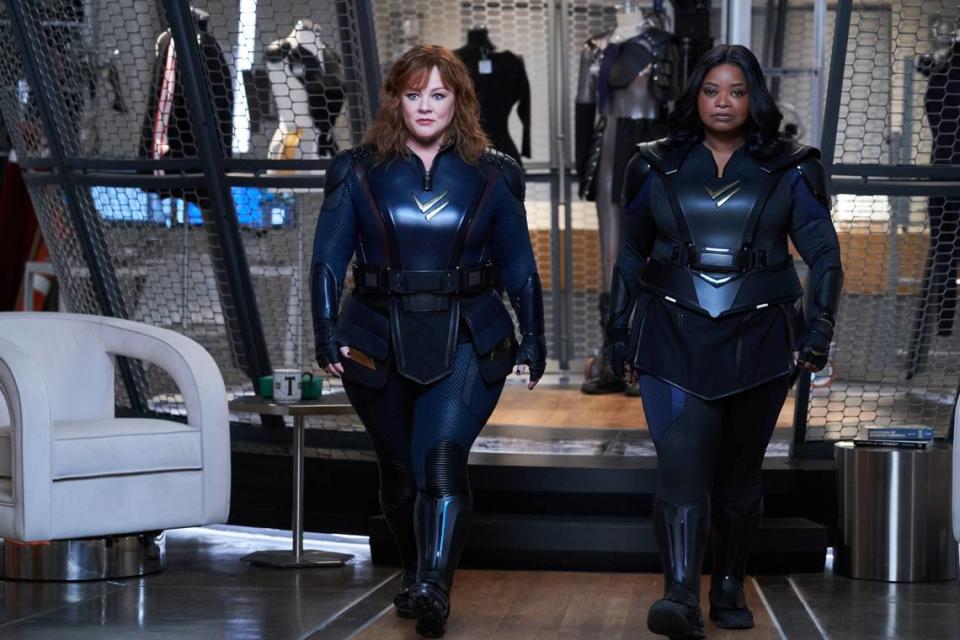 Melissa McCarthy, left, and Octavia Spencer, right, star in “Thunder Force” on Netflix.