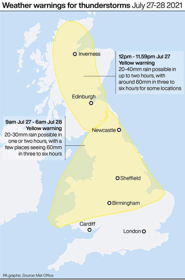 Weather warnings for thunderstorms 