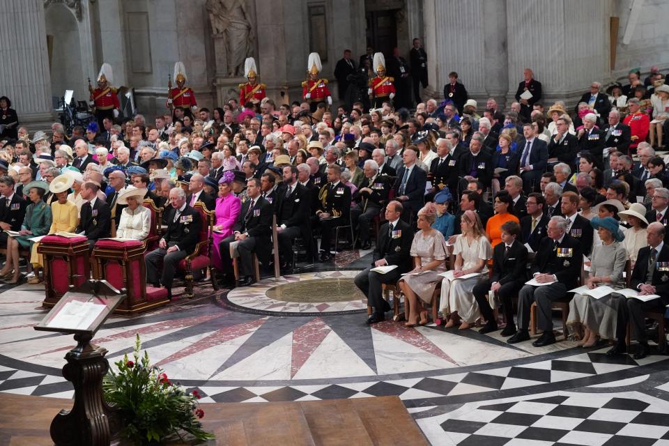 Members of the royal family attend the National Service of Thanksgiving at St Paul's Cathedral, London, on day two of the Platinum Jubilee celebrations for Queen Elizabeth II.