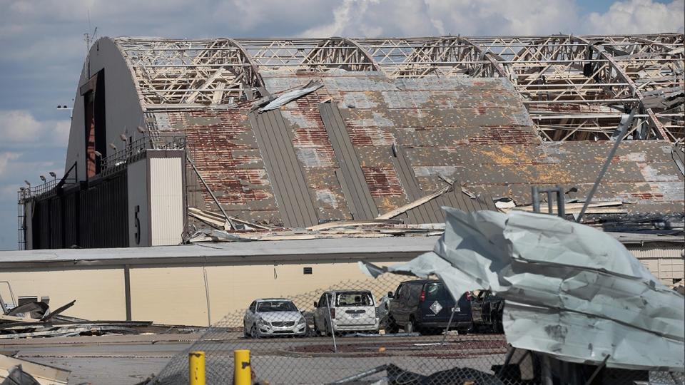 Debris litters Tyndall Air Force Base following Hurricane Michael on October 17, 2018 in Panama City, Florida. The base experienced extensive damage from the storm.