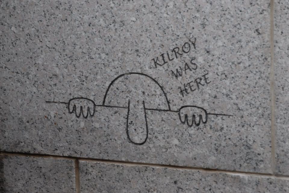 A "Kilroy Was Here" engraving at the Washington, D.C., World War II Memorial.