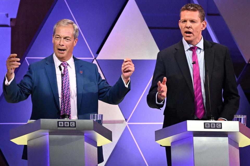 Nigel Farage and Rhun ap Iorwerth make their points during the BBC election debate
