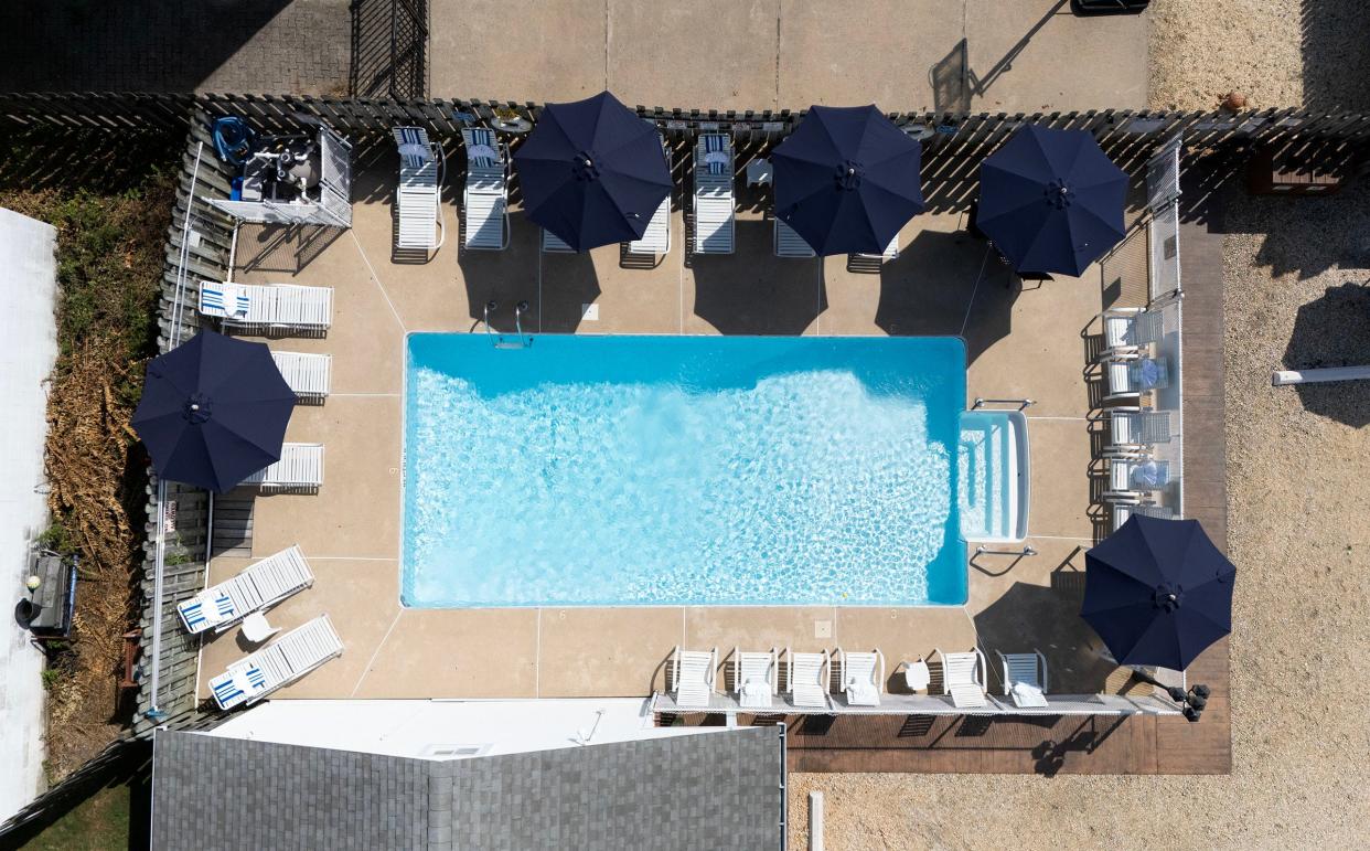 The pool area at The Broadway Court Motel in Point Pleasant Beach Thursday, September 5, 2024. The 1950s-era motel was taken over by owners Lisa Sassman and her husband Mike two years ago and fully renovated with charming upgrades.