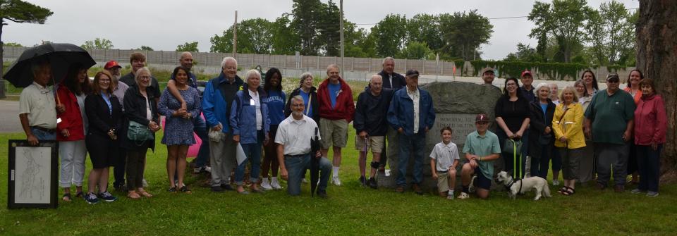 Descendants of Dover founding fathers Edward Hilton, William Hilton and Thomas Roberts gathered in Hilton Park in Dover on Saturday, June 24, 2023 for a ceremony honoring their ancestors as part of Dover's 400th birthday celebration.