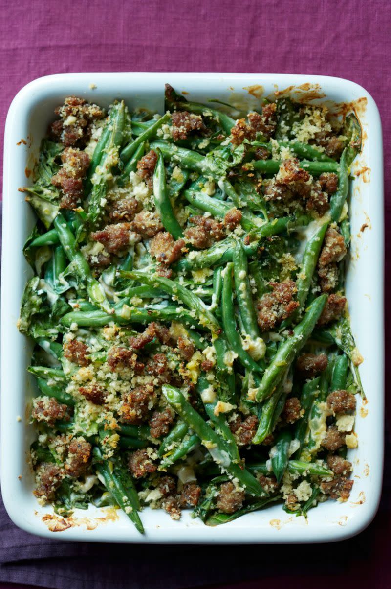 <p>The sausage adds some delicious flavor to your traditional green bean casserole.</p><p>Get the <strong><a href="https://www.womansday.com/food-recipes/food-drinks/recipes/a11465/green-bean-casserole-crispy-sausage-recipe-wdy1113/" rel="nofollow noopener" target="_blank" data-ylk="slk:Green Bean Casserole with Crispy Sausage recipe;elm:context_link;itc:0;sec:content-canvas" class="link ">Green Bean Casserole with Crispy Sausage recipe</a></strong>.</p><p><a class="link " href="https://www.amazon.com/Morton-Bassett-Pepper-Cayanne-1-8lb/dp/B00IQWZT5K?tag=syn-yahoo-20&ascsubtag=%5Bartid%7C10070.g.2641%5Bsrc%7Cyahoo-us" rel="nofollow noopener" target="_blank" data-ylk="slk:Shop Cayenne Pepper;elm:context_link;itc:0;sec:content-canvas">Shop Cayenne Pepper</a></p>