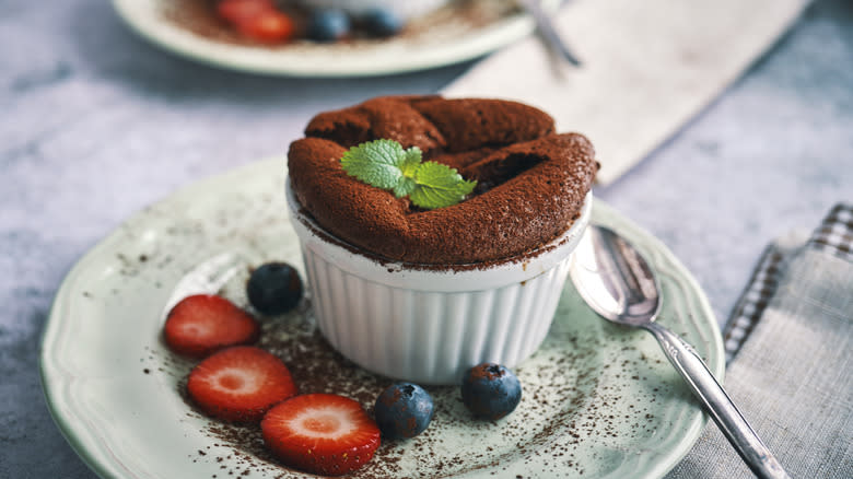 Chocolate soufflé with berries