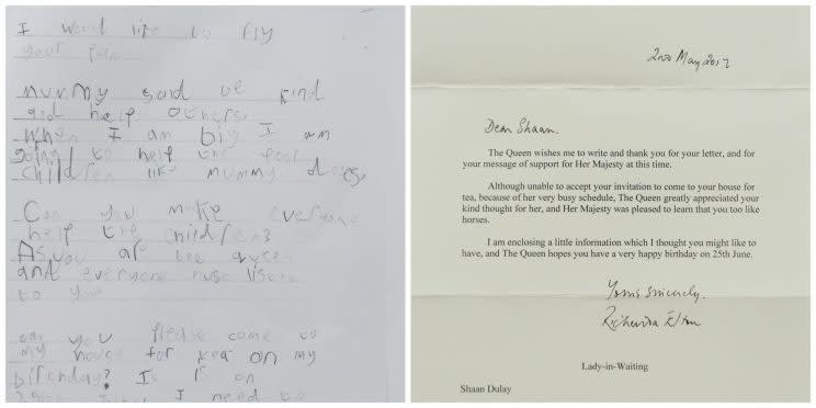 Respuesta real: Shaan Dulay y su familia quedaron sorprendidos cuando recibieron una respuesta de la reina (Fotos: SWNS).