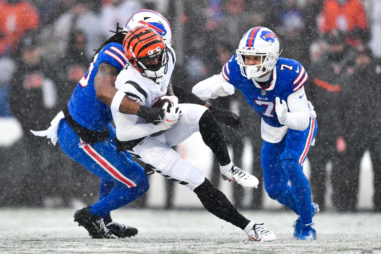 Ja'Marr Chase had five catches for 61 yards and a touchdown against the Bills in the playoff game last season in Buffalo.