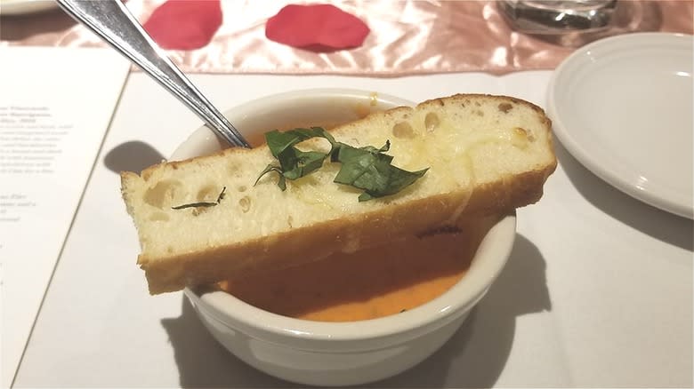 Tomato soup with bread topping