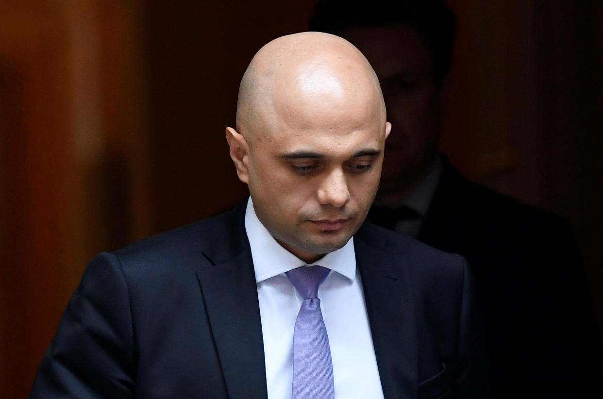 Home Secretary Sajid Javid is seen outside Downing Street. Source: Reuters