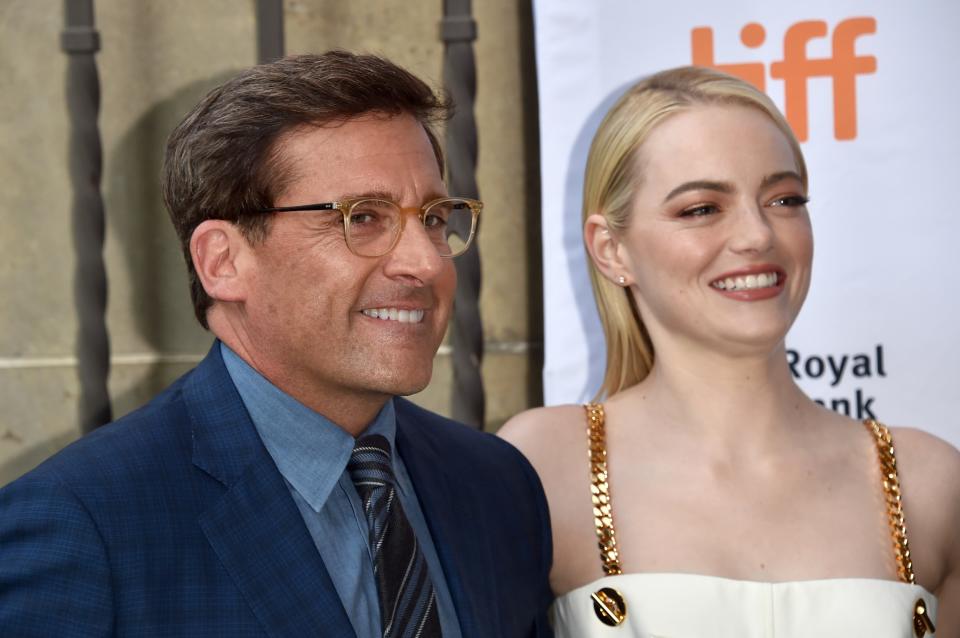 TORONTO, ON – SEPTEMBER 10: Steve Carell (L) and Emma Stone attend the “Battle of the Sexes” premiere during the 2017 Toronto International Film Festival at Ryerson Theatre on September 10, 2017 in Toronto, Canada. (Photo by Alberto E. Rodriguez/Getty Images)