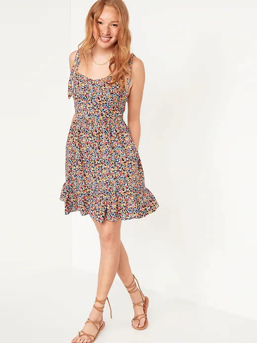 Tie-Shoulder Fit & Flare Floral Cami Mini Dress. Image via Old Navy.