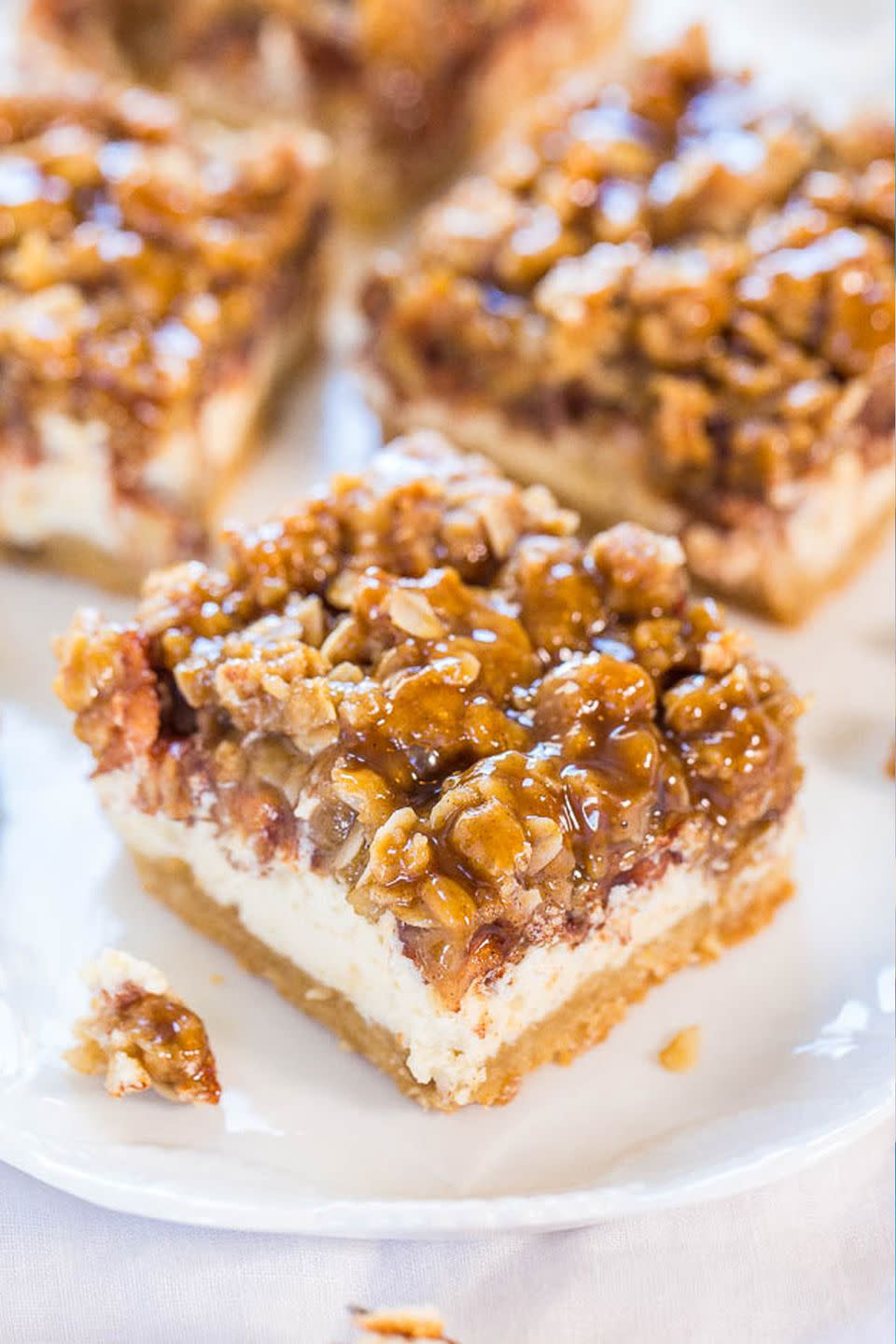 Caramel Apple Crisp Cheesecake Bars