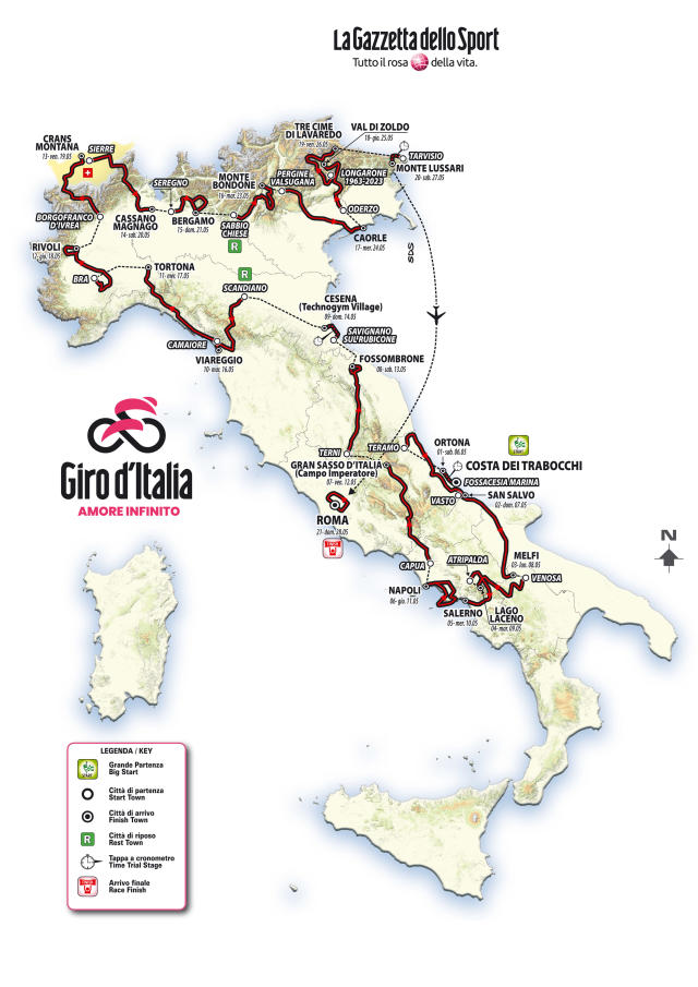 The route of the 2023 Giro d&#39;Italia