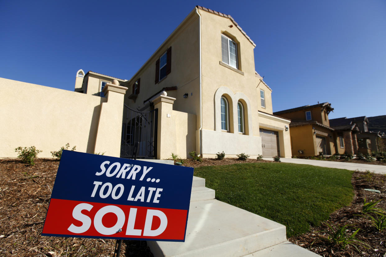 A newly built single-family home that is sold is seen in San Marcos, California. (Credit: Mike Blake, REUTERS)  