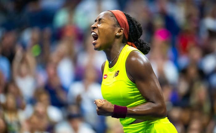 Closeup of Coco Gauff cheering