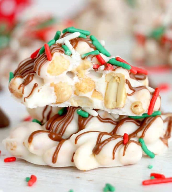 <p>The Country Cook</p><p>A no-bake treat with a short ingredient list.</p><p><strong>Get the recipe: <a href="https://www.thecountrycook.net/white-chocolate-peanut-clusters-recipe/" rel="nofollow noopener" target="_blank" data-ylk="slk:White Chocolate Peanut Clusters;elm:context_link;itc:0;sec:content-canvas" class="link rapid-noclick-resp">White Chocolate Peanut Clusters</a></strong></p>