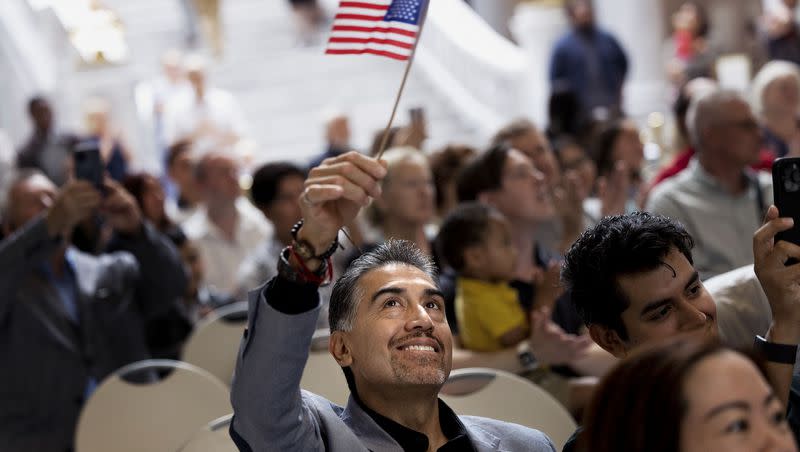 Andres Cruz, originally from Mexico, attends a naturalization ceremony at the Capitol in Salt Lake City on Wednesday, June 14, 2023.