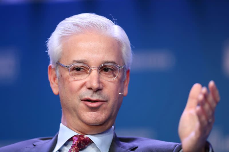 FILE PHOTO: Charles Scharf, Chairman and CEO, BNY Mellon, speaks at the 2019 Milken Institute Global Conference in Beverly Hills