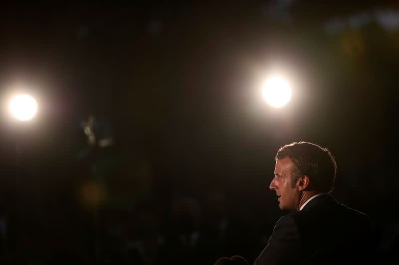 French President Emmanuel Macron holds a news conference in Beirut