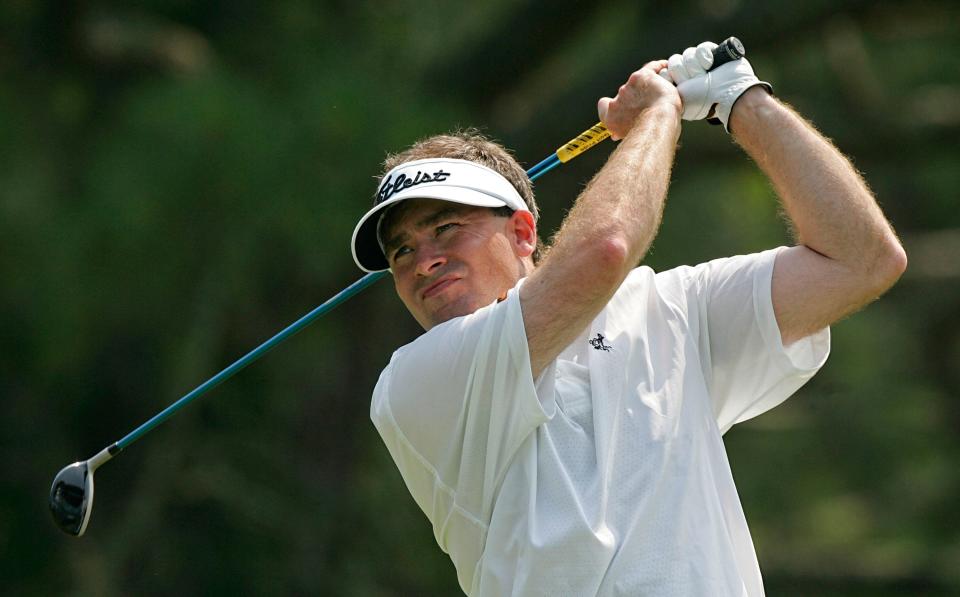 Todd Burgan tees off during the Third Round of the Greater Knoxville Amateur golf tournament at Holston Hills Country Club Saturday, July 19, 2008. Burgan finished the round with 4-under par 68.