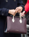 <p>The tri-tone leather tote is from Edinburgh-based brand Strathberry – but only available from Sak’s in NYC. The store sent Markle the bag a few weeks ago. According to The Telegraph, the bag sold out within minutes of Markle wearing it. [Photo: Getty] </p>