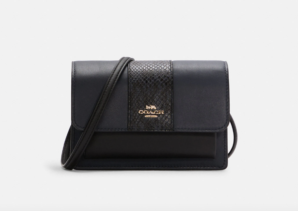 Coach Outlet Foldover Belt Bag In Colorblock Gold/Midnight Multi (Photo via Coach Outlet)