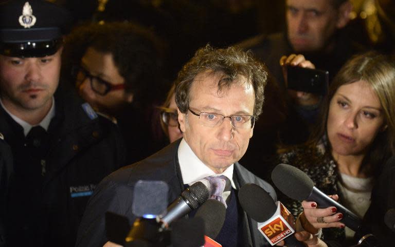 The Kercher family's lawyer Francesco Maresca talks to journalists as he leaves Italy's highest court building, in Rome, on March 27, 2015