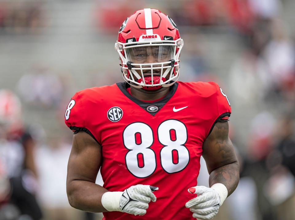 ATHENS, GA - APRIL 16: Jalen Carter #88 before the Georgia Bulldogs Spring game at Sanford Stadium on April 16, 2022 in Athens, Georgia.